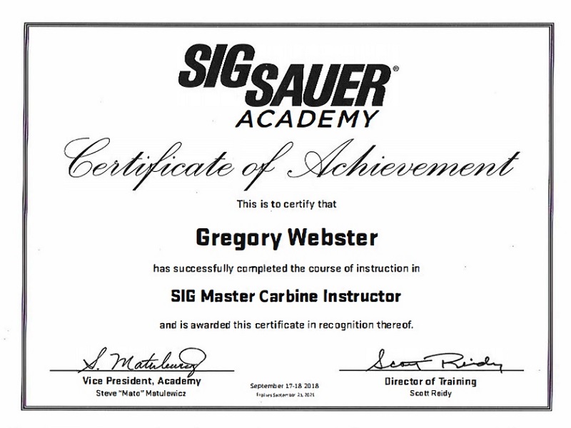 SIG Master Carbine Instructor Cert