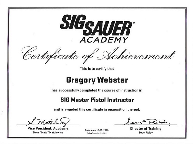 SIG Master Pistol Instructor Cert