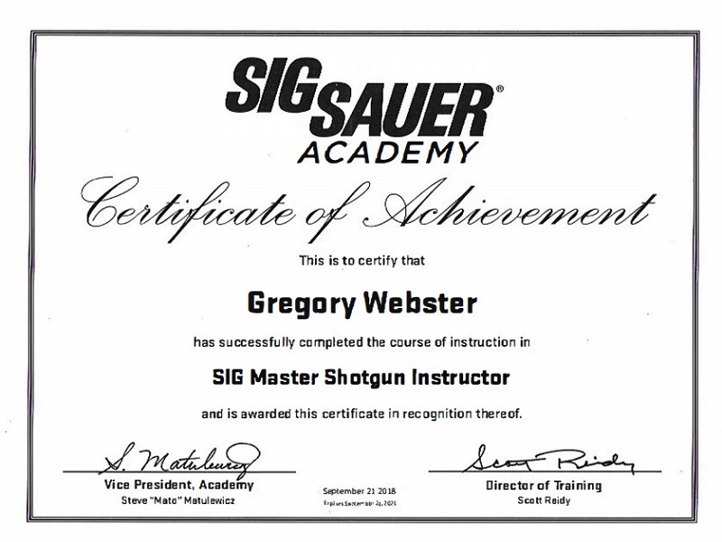 SIG Master Shotgun Instructor Cert