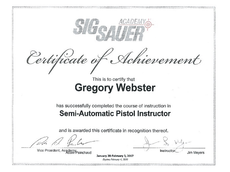 SIg Academy Instructor Cert