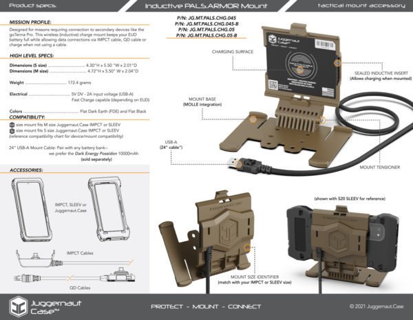 inductive charge PALS armor phone mount spec sheet 94038.1623942812